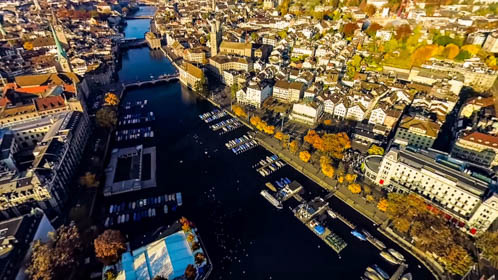  Aerial Drone Video above City Zurich for SWISS Airlines. gallery